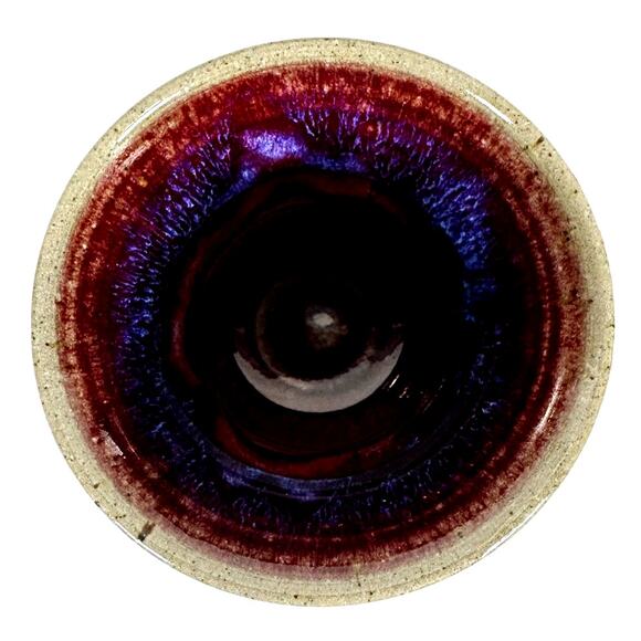 Hand Crafted Pottery Wine Glass 7.5" Brown Bright Blue Glaze-Excellent! - Picture 3 of 7